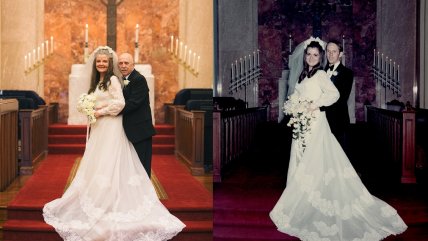  Recrearon las imágenes de su boda para su aniversario 50  