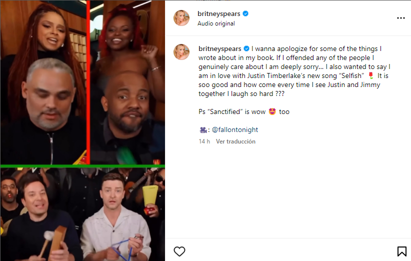 Britney Spears se disculpó públicamente con Justin Timberlake
