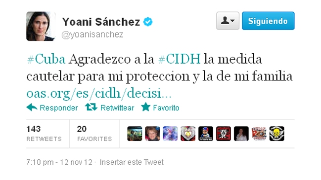 Bloguera cubana Yoani Sánchez agradeció medidas cautelares de la CIDH