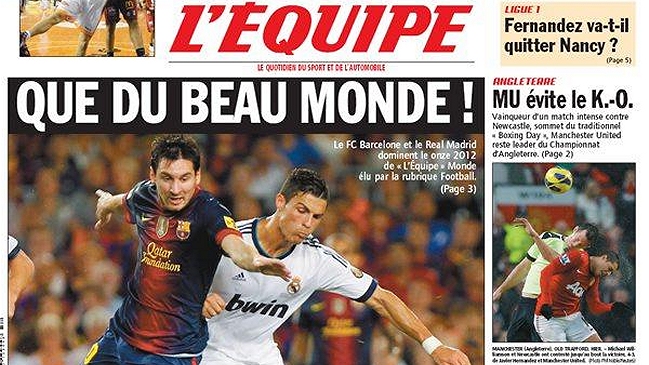 FC Barcelona y Real Madrid copan el once de 2012 de L'Équipe