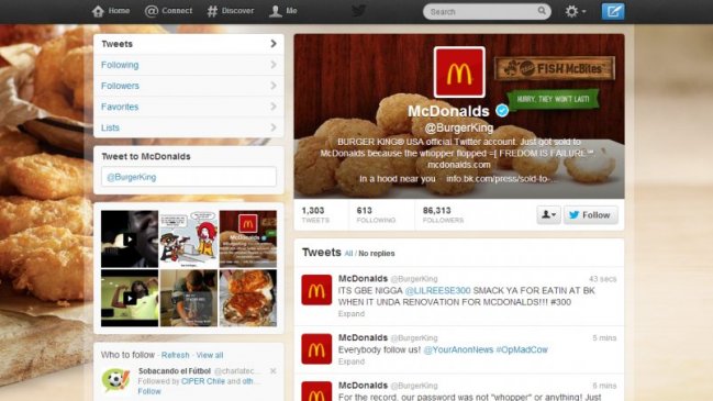 Hackeo dejó cuenta de Twitter de Burger King con apariencia de McDonald's