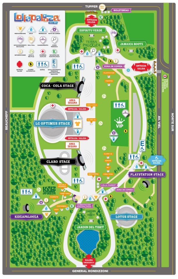 Revisa el mapa de los escenarios de Lollapalooza