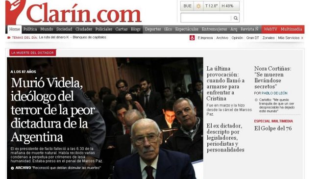 Prensa argentina: Rafael Videla fue ideólogo del terror