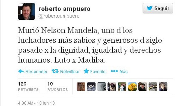 Ministro Ampuero lamentó confusión por tuiteo sobre Mandela