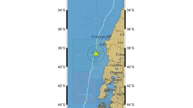 Sismo de 4,4 Richter se registró frente a las costas de La Araucanía