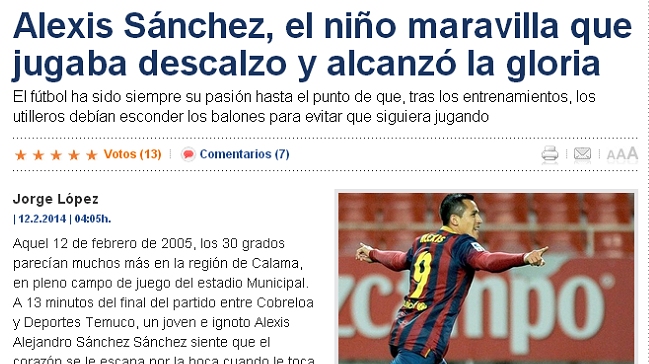 Diario de Barcelona recordó el debut de Alexis Sánchez en el profesionalismo