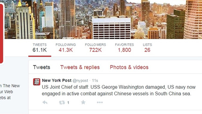 Hackean cuenta de Twitter de New York Post