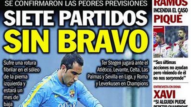 Diario Sport asegura que Bravo estará al menos un mes fuera de las canchas