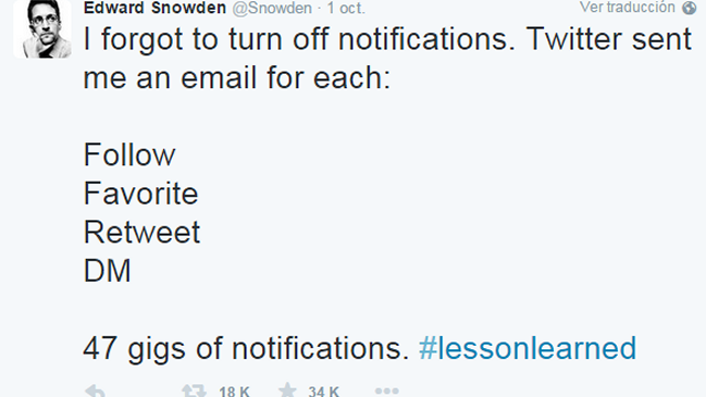 47 GB en notificaciones: el impresionante saldo del Twitter de Edward Snowden