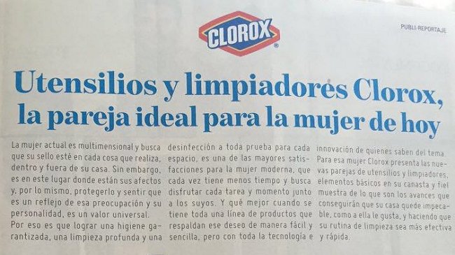 Gobierno condenó publicidad machista de marca de cloro