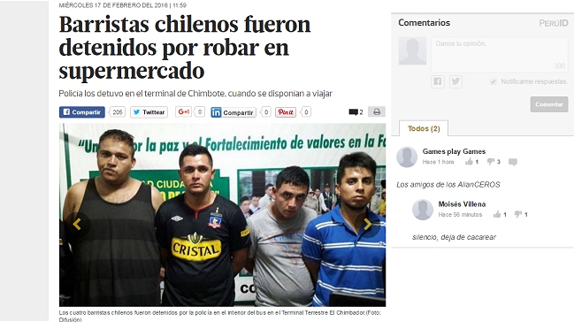 Cuatro barristas de Colo Colo fueron detenidos en Perú