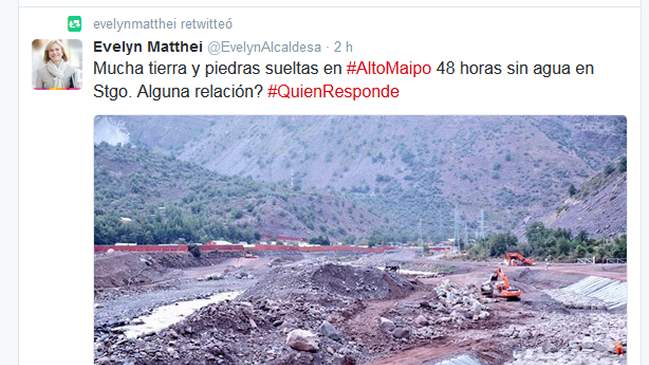 Evelyn Matthei volvió a Twitter con mención a Alto Maipo