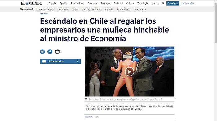 El regalo de una muñeca hinchable a un ministro desata la polémica en Chile