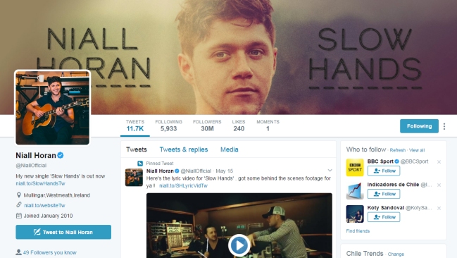 Niall Horan, de One Direction, superó los 30 millones de seguidores en Twiter