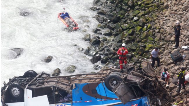 Subió a 36 la cifra de muertos por caída de autobús a acantilado en Perú