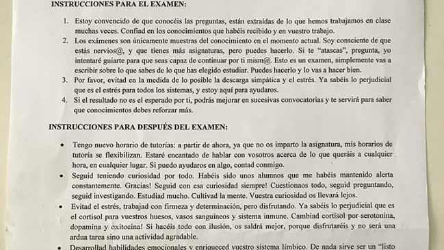 Las instrucciones de un profesor para una prueba que sacan aplausos en redes sociales