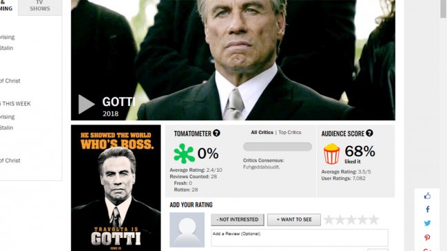 La nueva película de John Travolta obtuvo un rotundo 0% de aprobación