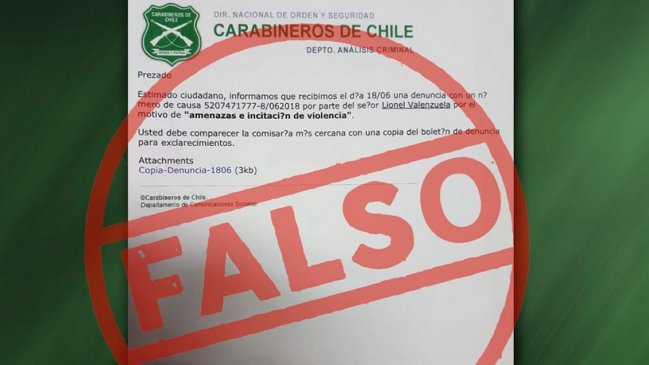 Carabineros advirtió sobre nueva estafa electrónica mediante mail