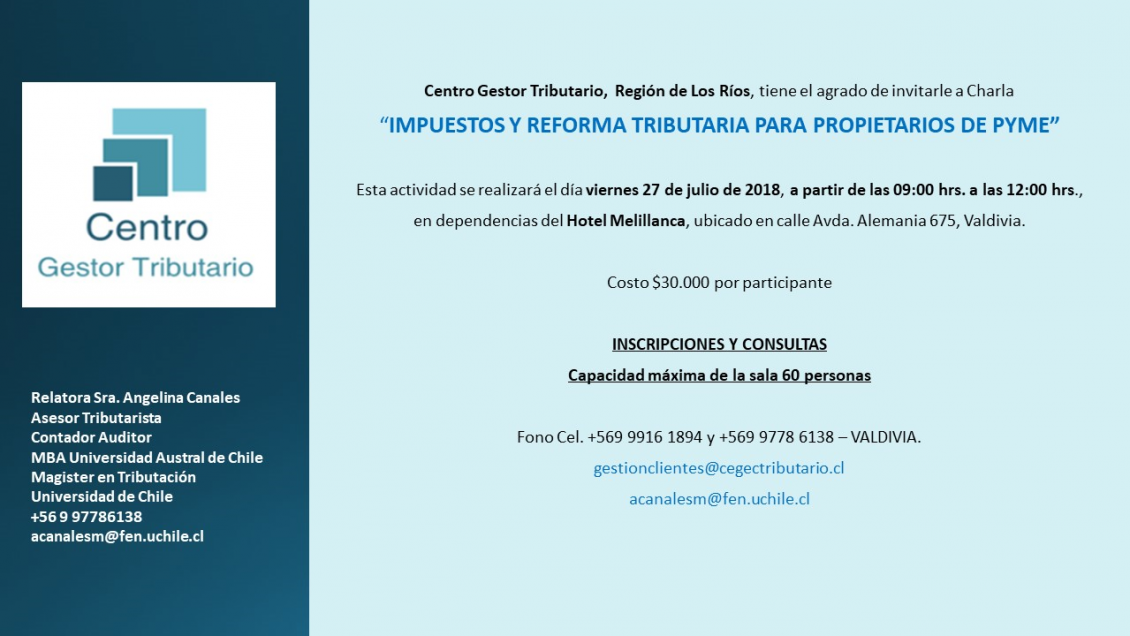 Valdivia: Especialista en tributación dictará charla para Pymes de Los Rios