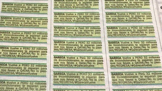 Hincha peruano pagó 100 avisos clasificados para pedirle a Gareca que siga en la selección