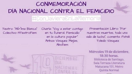 Campaña busca instaurar el 19 de diciembre como el Día Nacional contra el Femicidio