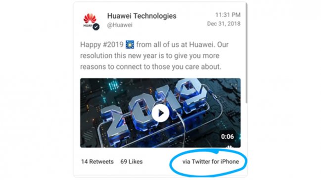 Huawei castigó a dos empleados por tuit corporativo enviado desde un iPhone