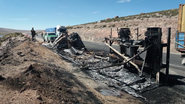 Evalúan posible daño ambiental en el Parque Lauca tras incendio de camión