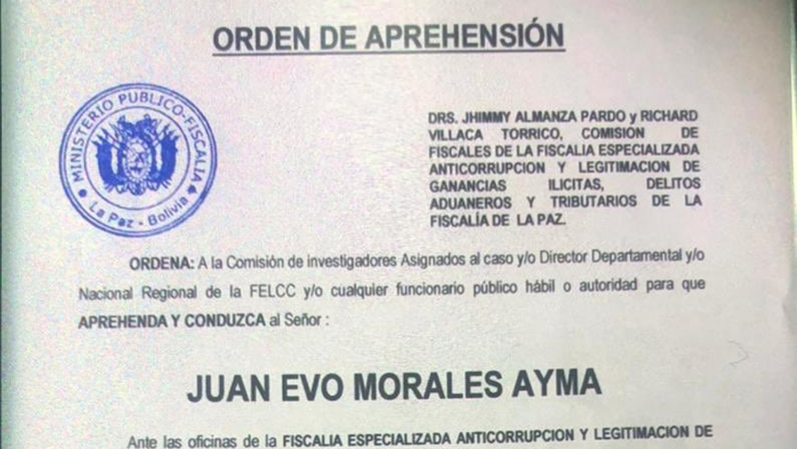 Fiscalía boliviana emite orden de detención contra Evo Morales