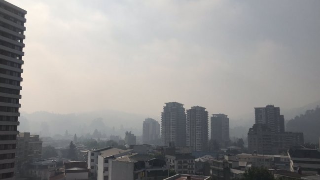 Incendio forestal genera densa capa de humo que cubre al Gran Concepción