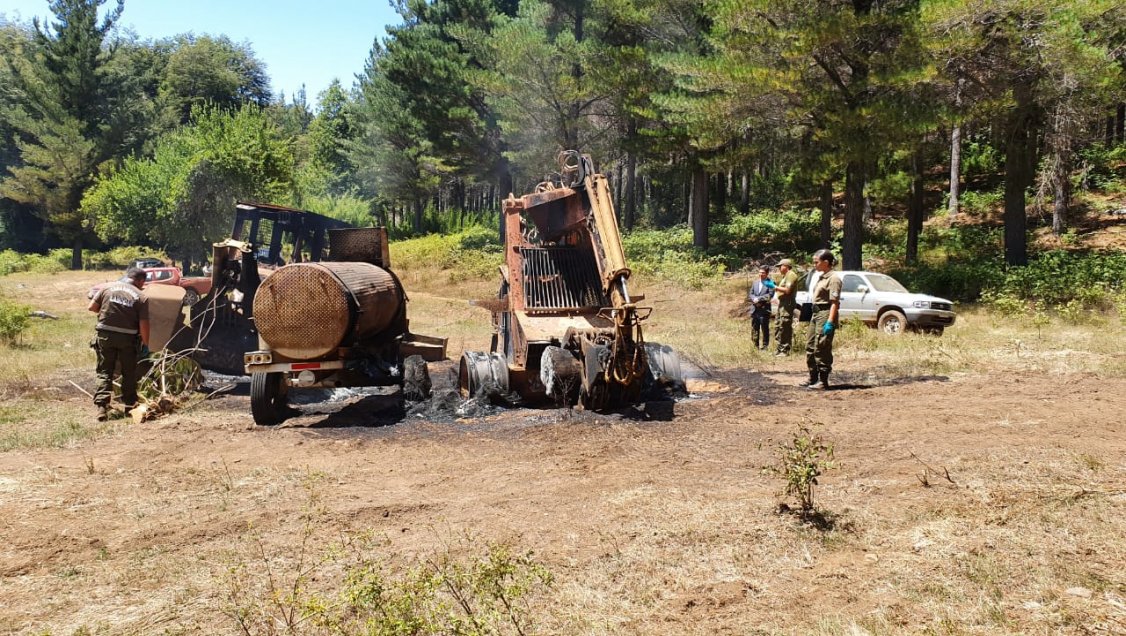 Fiscalía de Yungay investiga incendio de maquinaria forestal en Tucapel