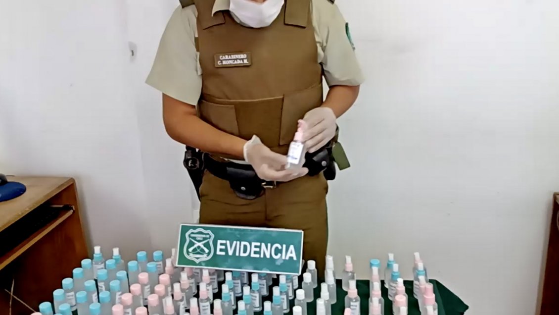 Detienen a individuo con más de 100 botellas de alcohol gel pirata en Rancagua