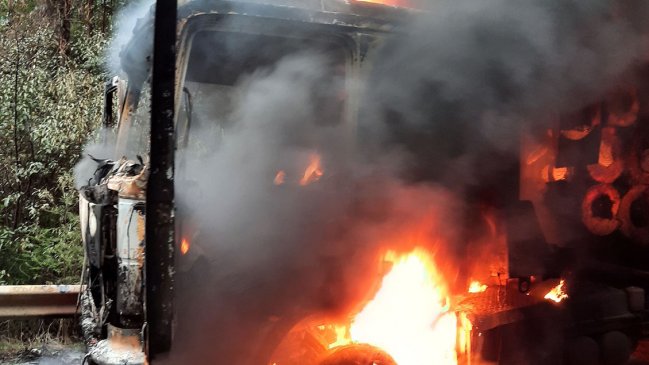 Seis camiones fueron quemados en un predio forestal en Mulchén