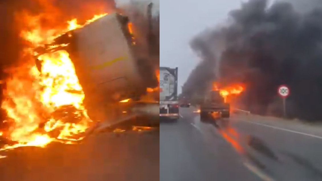 Ruta 68: Camión ardió en llamas frente a la Reserva Nacional Lago Peñuelas