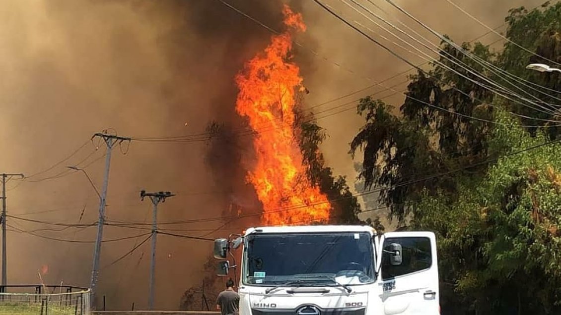 Fuego amenaza una estación de bencina: Declaran alerta roja en Monte Patria por incendio forestal