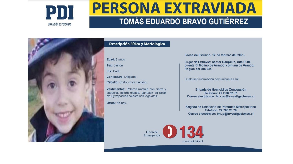 Sigue la búsqueda de Tomás en Arauco, cuando cumple una semana desaparecido