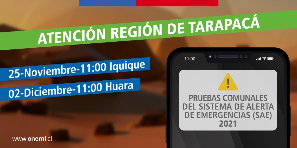 Atento al celular: Onemi realizará pruebas del Sistema de Alerta de Emergencias en Iquique
