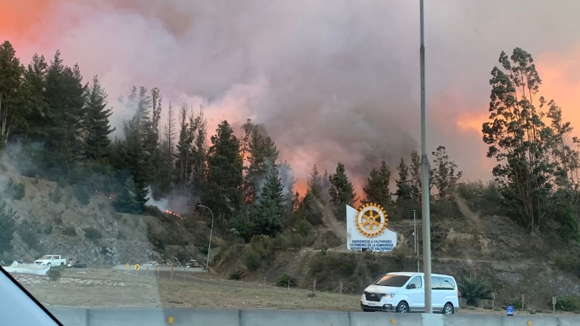 Alerta roja y corte de tránsito por incendio forestal en Valparaíso: Van 200 hectáreas quemadas