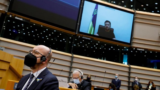 Zelenski ante el Parlamento Europeo: 