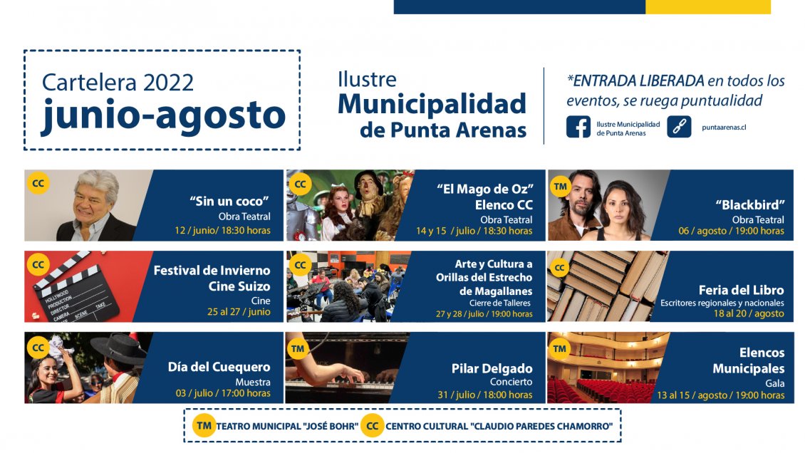Cartelera cultural de la Municipalidad de Punta Arenas ofrece variedad de panoramas