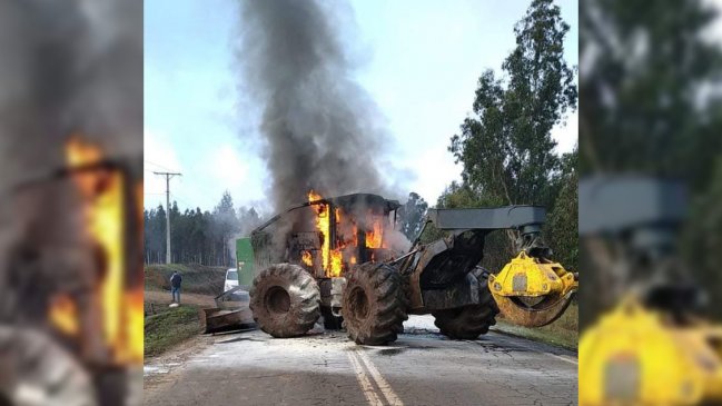 Ataque incendiario dejó una máquina destruida en ruta entre Los Sauces y Traiguén: Se lo adjudicó la CAM