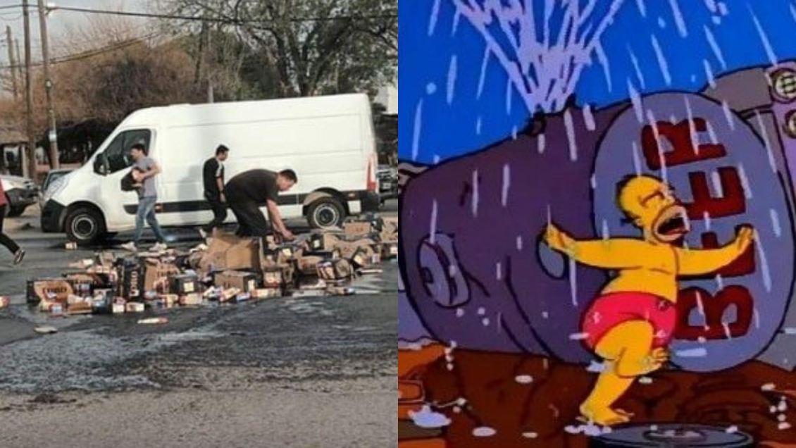 Argentina: Dos camiones de fernet y Coca-Cola volcaron en la misma rotonda