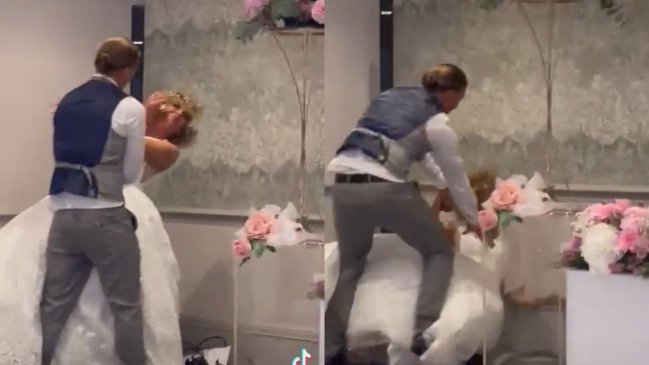 Novio dividió a redes sociales realizar particular broma a su esposa con el pastel de bodas