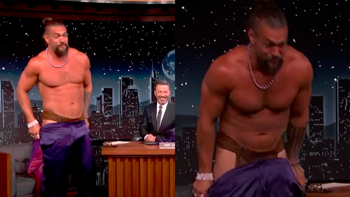 Jason Momoa quedó casi desnudo durante entrevista con Jimmy Kimmel