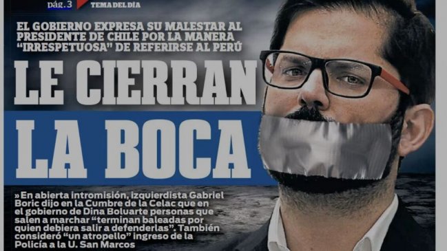  Diario peruano publica polémica portada tras críticas de Boric al gobierno de Boluarte  