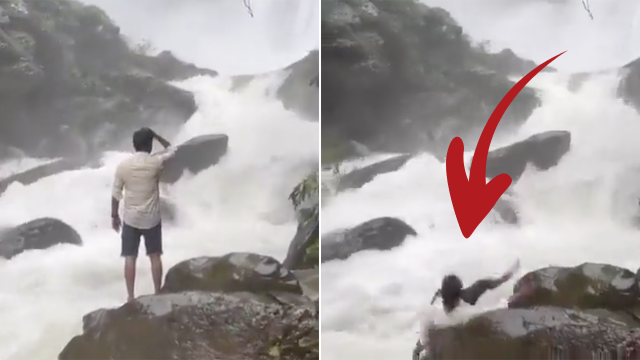 [Video] Hombre resbaló de una roca mientras lo grababan en una cascada ...