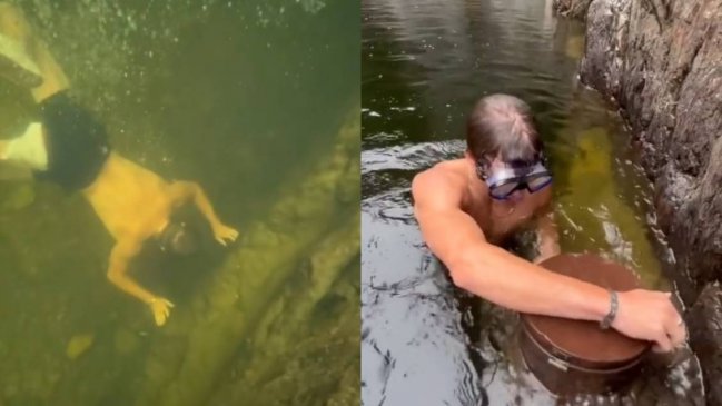 Joven se sumergió en un río para buscar un anillo y terminó encontrando un arma