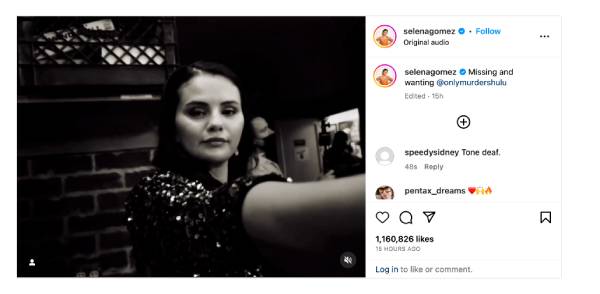 selena gomez en el video subido a instagram