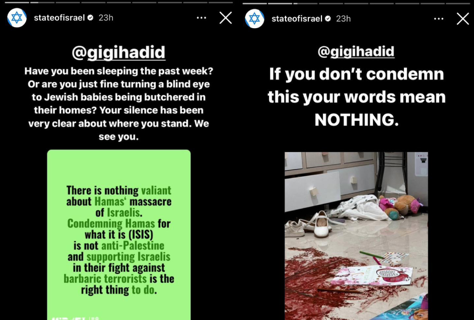 Gobierno israelí increpó a la modelo Gigi Hadid