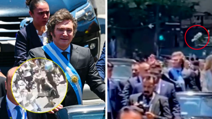   El momento en que un botellazo estuvo a centímetros de golpear a Milei 