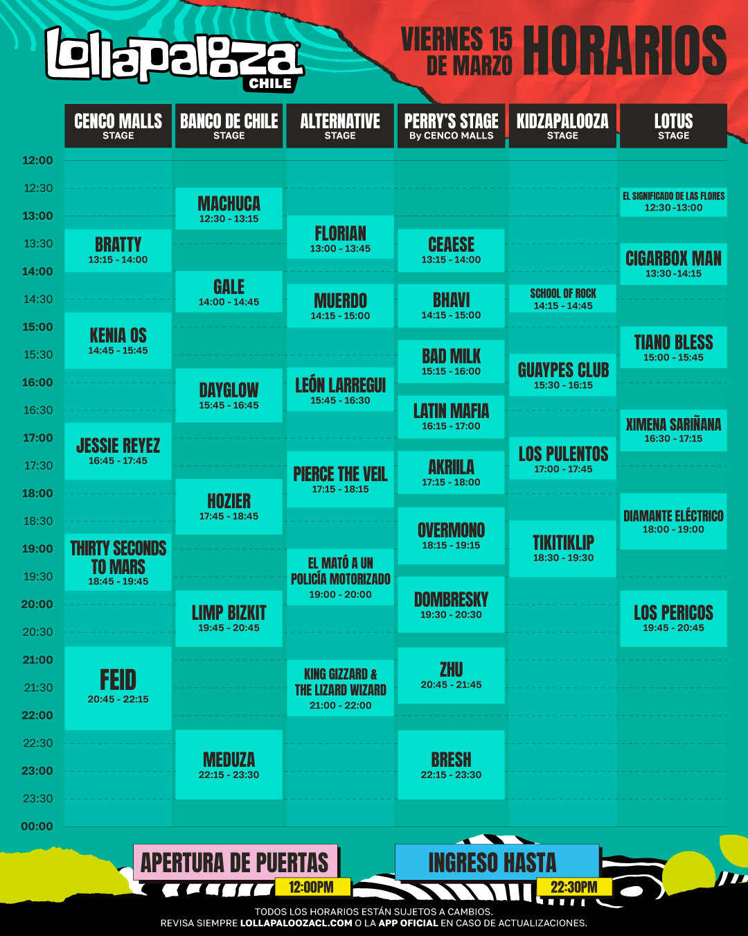 Los horarios del viernes en Lollapalooza Chile 2024